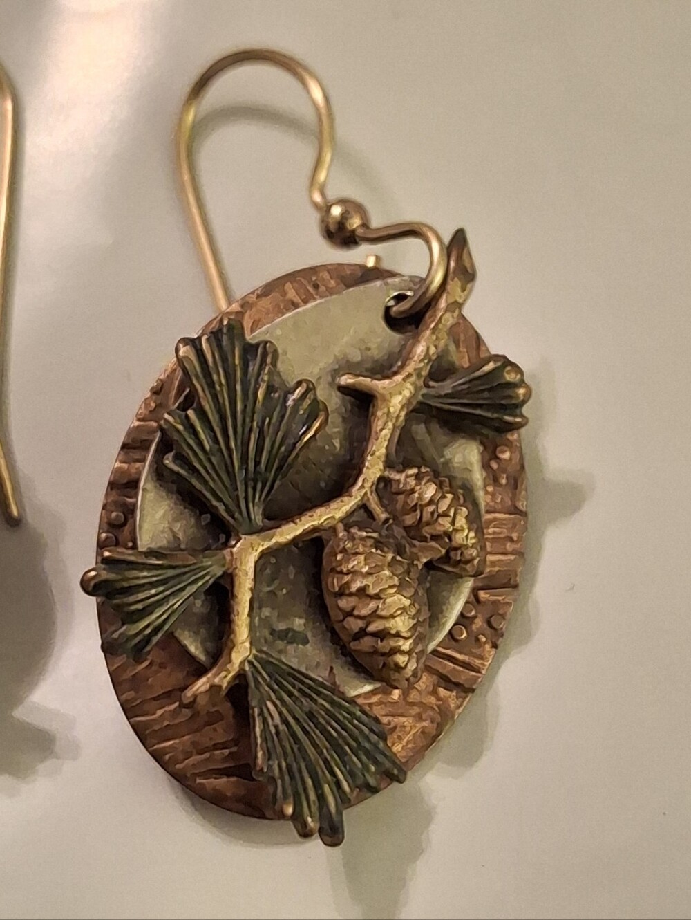 Vintage Pine Cone Dangle Earrings in Gold and Bronze Tones
